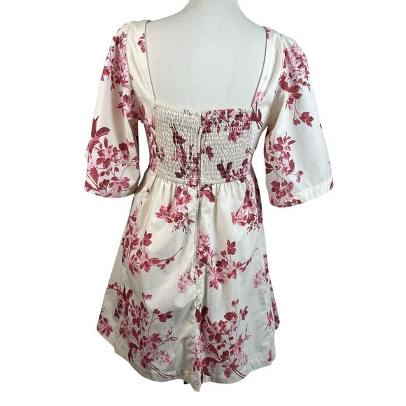 Abercrombie & Fitch Mini Dress Small Petite Ivory Pink Floral Twist Front Cutout - Picture 6 of 11